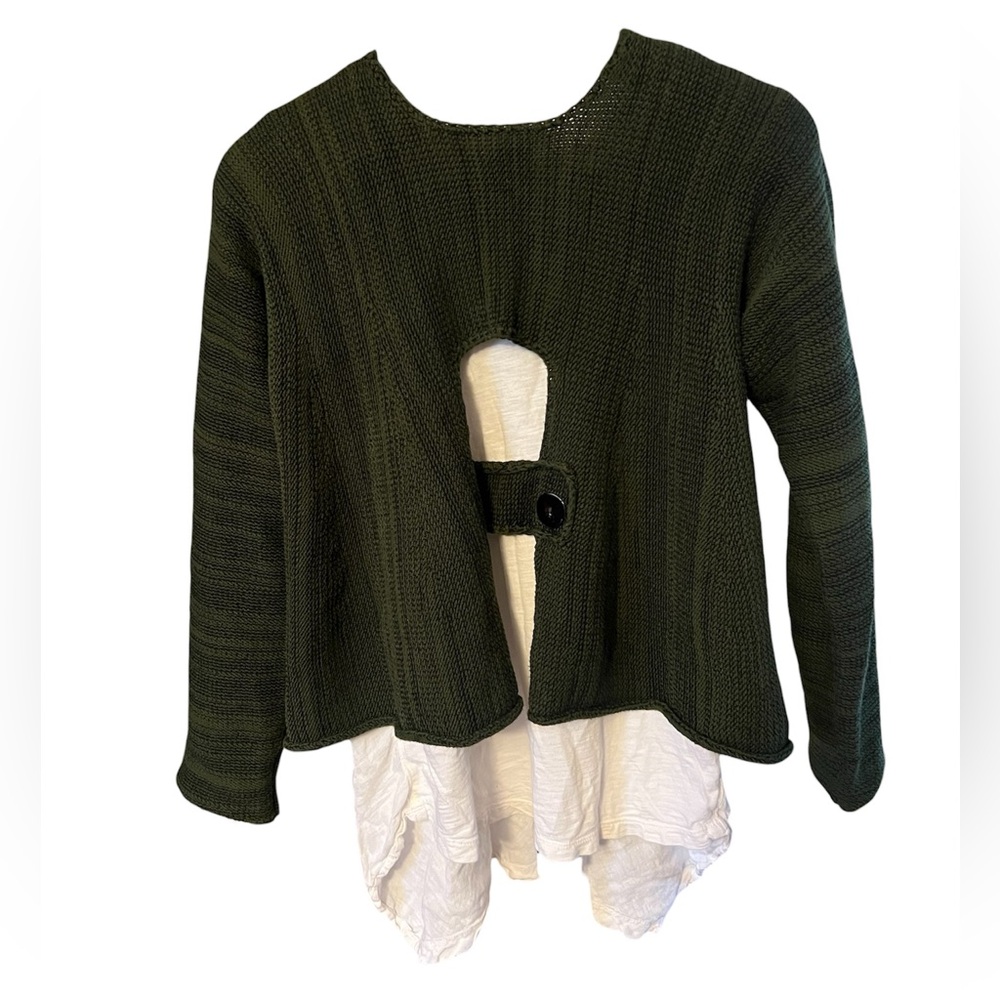 Sue P Knits Sweater Women’s Size S Green Art-to-wear Lagenlook Pullover Cut-Out
